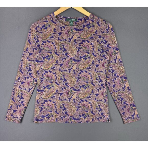 Vintage Y2K Lauren Ralph Lauren Womens Long Sleeve Art Paisley Pattern Art Rare - Picture 1 of 8